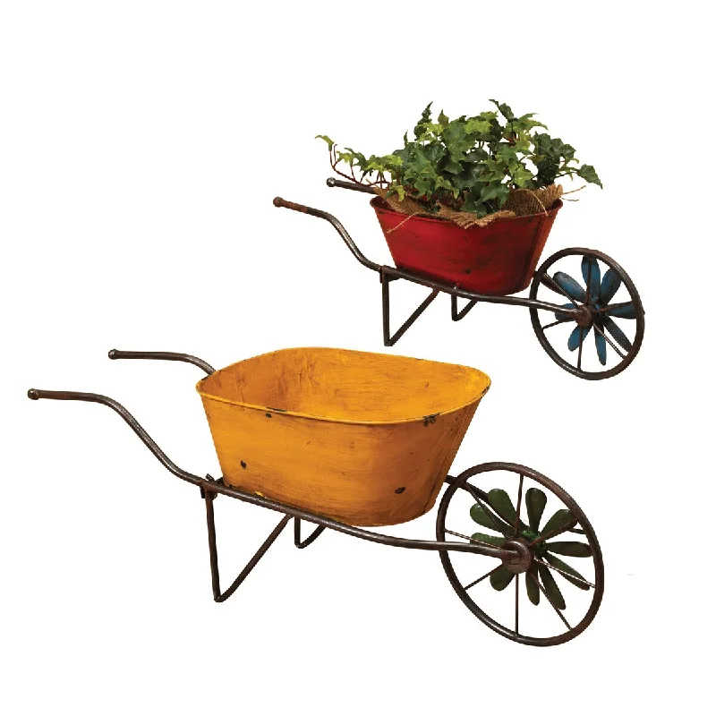 Metal Antique Wind Spinner Wheelbarrow Planters