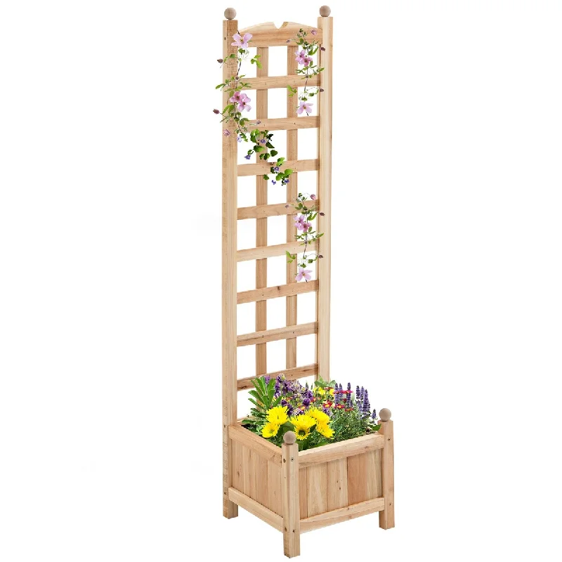 Outsunny Wooden Raised Garden Bed with Trellis