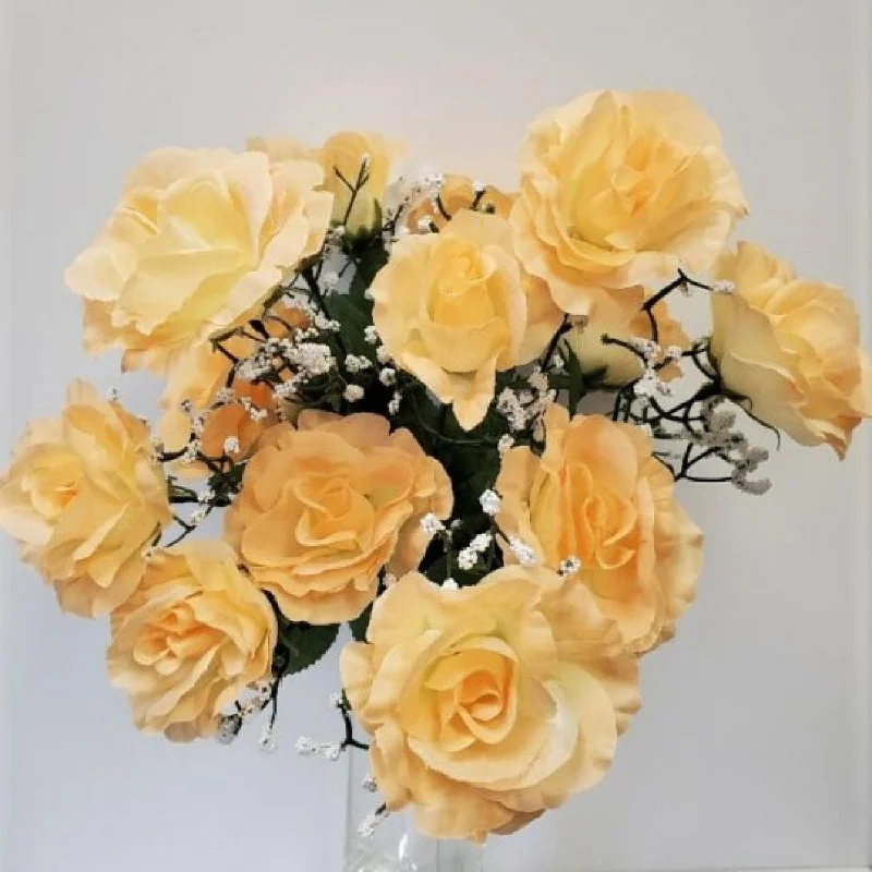 Peach Open Rose Bush Artificial Flower