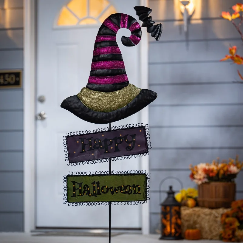 Set of 2 Spooky Halloween Witch Hat Yard Stake Outdoor Decor