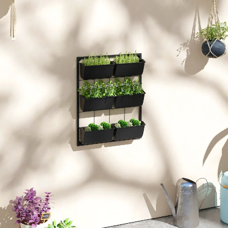 Vertical Garden 3-tier Wall Planter Wall Mounted Hanging Planter Holder with 6 Pots for Vegetables, Flowers, Herbs