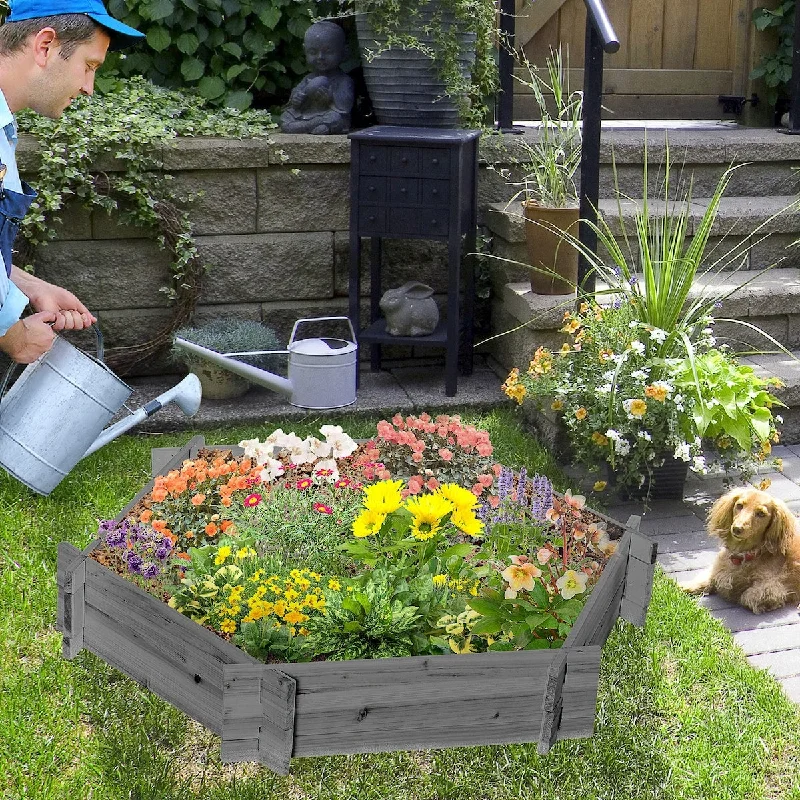 Wooden Raised Garden Bed, Hexagon Screwless Planters,39"x36"x6",Gray